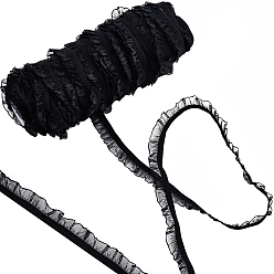 Черный Нейлоновый шифон эластичная кружевная отделка, плиссированная кружевная лента для украшения шитья, чёрные, 5/8 дюйм (15 мм)