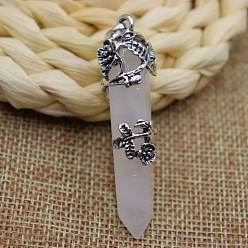Quartz Crystal Natural Quartz Crystal Pendant Necklaces, Bullet with Rose Flower, 20.08~31.50 inch(51~80cm)