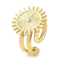 Настоящее золото 18K Ионное покрытие (ip) 304 открытая манжета из нержавеющей стали для женщин, со стразами, солнце, реальный 18 k позолоченный, внутренний диаметр: 18 мм