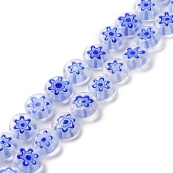 Синий Handmade millefiori lampwork beads strands, плоско-круглые, синие, 8x3 мм, отверстие : 0.7 мм, около 47 шт / нитка, 14.29'' (36.3 см)