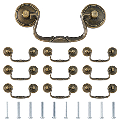 Antique Bronze 10Pcs Zinc Alloy Swing Cabinet Handles, with 20Pcs Screws, Antique Bronze, 34x92x8.5mm