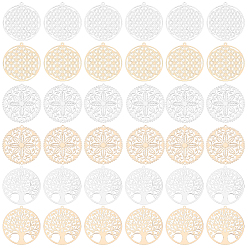(52) Непрозрачная лаванда 36шт 6 стиль стойка покрытие латунные филигранные подвески, долговечный, плоский круглый шарм с цветком и деревом жизни, без никеля , разноцветные, 31.5~32x30x0.3~0.4 мм, отверстие : 1.2~1.4 мм, 6 шт / стиль