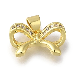 Настоящее золото 18K Латунь с микропокрытием, долговечный, без кадмия и без свинца, бантом прелести, прозрачные, реальный 18 k позолоченный, 9.5x16x6 мм, отверстие : 3x4 мм