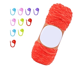 Оранжево-Красный Набор инструментов для вязания своими руками, с пряжей синель и маркером петель, для пледов подушки поделки из пряжи крючком, оранжево-красный, 75x75x195 мм