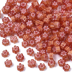 Indian Red Glass Beads, Flower, Indian Red, 5~7x5~7x2~3mm, Hole: 1mm