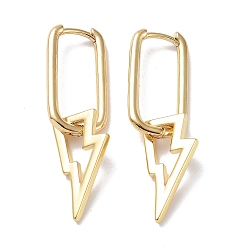 Real 18K Gold Plated Brass Dangle Hoop Earrings, Lightning Bolt, Real 18K Gold Plated, 37x10mm