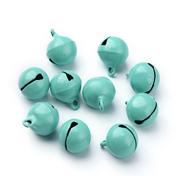 Turquoise Baking Paint Brass Bell Pendants, Round, Turquoise, 16.5x13.5mm, Hole: 2mm