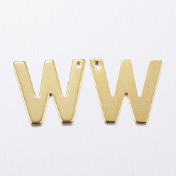 Letter W 304 Stainless Steel Charms, Letter, Initial Charms, Real 18k Gold Plated, Letter.W, 11x6~12x0.8mm, Hole: 1mm