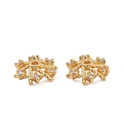 Настоящее золото 18K Колпачки для бусин из прозрачного кубического циркония из латуни, цветок, реальный 18 k позолоченный, 10x9.5x2.5 мм, отверстие : 1.2 мм