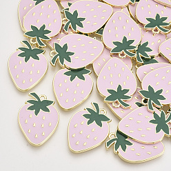 Сливовый Подвески из эмали и сплава, золотой свет, клубника, слива, 29x20x2 мм, отверстие : 1.8 мм