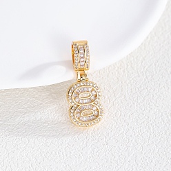 Number Европейские подвески из латуни с прозрачным кубическим цирконием, фигурные подвески с большими отверстиями, золотые, число 8, 20x13x4 мм, отверстие : 8x5 мм