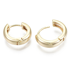 Real 16K Gold Plated Brass Huggie Hoop Earrings, Nickel Free, Ring, Real 16K Gold Plated, 18x5mm, Pin: 1.5x1mm