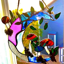 Фуксиновый Луна с грибами акриловая подвеска украшения, подвесной кулон для оконных дверей украшение дома, красно-фиолетовые, 250 мм