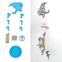 Темно-Голубой Силиконовые формы для изготовления колокольчиков из пищевого силикона, формы для литья смолы, с алюминиевой трубкой, дракон, глубокое синее небо, Дракон: 112~118x112~150x6 mm, 29 шт / комплект