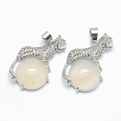 Натуральный Агат Природные подвески агат, со сплавочной фурнитурой, леопард, окрашенная и подогревом, платина, 33.5x20x7 мм, отверстие : 4x6 мм