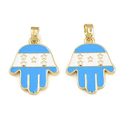 Hamsa Hand Латунь эмаль подвески, долговечный, стойки покрытие, без свинца и без кадмия, золотые, hamsa hand charms, 20.5x17x2.5 мм, отверстие : 4.5x2.5 мм