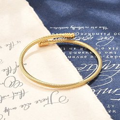 Золотой Вакуумное покрытие pvd 304 открытый браслет-манжета из нержавеющей стали с овальными бусинами, браслет с крутящим моментом для женщин, золотые, внутренний диаметр: 2-1/8 дюйм (5.5 см)