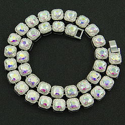 Прозрачный АВ Сплав хрустальные стразы и сердцевидные стеклянные квадратные звенья цепочки теннисные ожерелья, платина, ясно AB, 19.69 дюйм (50 см)