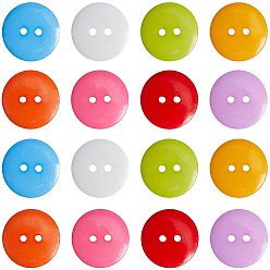 Mixed Color Acrylic Sewing Buttons, Plastic Shirt Buttons for Costume Design, 2-Hole, Dyed, Flat Round, Mixed Color, 17x2mm, Hole: 1mm, 8colors, 200pcs/box