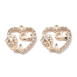 Настоящее золото 18K Латунные микропаве прозрачные подвески с фианитом, без кадмия, без никеля и без свинца, сердце, реальный 18 k позолоченный, 14x15x3 мм, отверстие : 1.2 мм