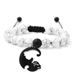 Белый Браслеты из бисера из натурального драгоценного камня, браслеты с подвесками в виде кошек для влюбленных, белые, 7-1/2 дюйм (19 см)