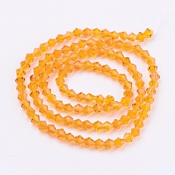 Orange Imitation Austrian Crystal 5301 Bicone Beads, Faceted Glass Beads Strands, Orange, 4x4mm, Hole: 1mm, about 88~89pcs/strand, 12.99~13.39 inch