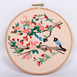 Птица Наборы для вышивания своими руками, включая набивную хлопчатобумажную ткань, нитки и иглы для вышивания, круглые пяльцы, цветок и птица, 300x300 мм