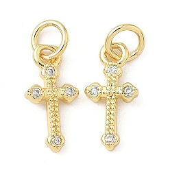 Настоящее золото 18K Латунные микро проложить кубического циркония подвески, крест прелести, долговечный, без кадмия и без свинца, стойки покрытие, с целью перехода в кольце, реальный 18 k позолоченный, 13x6.5x2 мм, отверстие : 3.6 мм