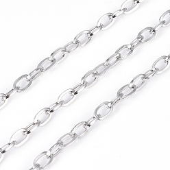 Нержавеющая Сталь Цвет Устойчивы к потускнению 304 цепи из нержавеющей стали, несварные, с катушкой, Плоско-овальные, цвет нержавеющей стали, 5.5x3.5x0.8 мм, около 32.8 футов (10 м) / рулон