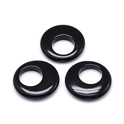 Black Natural Black Agate Flat Round Pendants, 25x5mm, Hole: 12mm