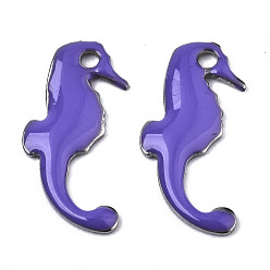 Mittelschieferblau 201 Edelstahl Emaille Reize, Seepferdchen, Edelstahl Farbe, mittelschieferblau, 15x7x1 mm, Bohrung: 1.2 mm