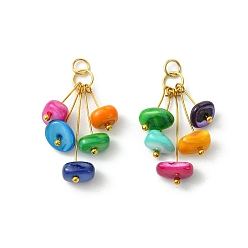 (52) Непрозрачная лаванда Окрашенные оболочки подвески естественных пресноводных, радужные цветные самородки бусины кисточки подвески, с 304 кольцами из нержавеющей стали, золотые, разноцветные, 15~27x6~7x10 мм, отверстие : 5 мм