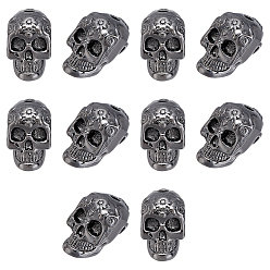 Черный Цвет Металла 10 латунные бусины шт., череп, металлический черный , 11x8x6 мм, отверстие : 1.6 мм