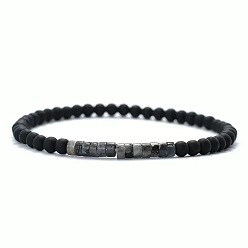 Larvikite 4 Pulseras elásticas con cuentas de heishi de larvikita natural de mm y cuentas redondas de ónix negro esmerilado (teñido y calentado) para mujeres y hombres, 7.09 pulgada (18 cm) ~ 7.48 pulgada (19 cm)