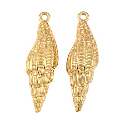 Golden 304 Stainless Steel Pendants, Conch Shell Shape Charms, Golden, 43.5x13x4mm, Hole: 2.5mm