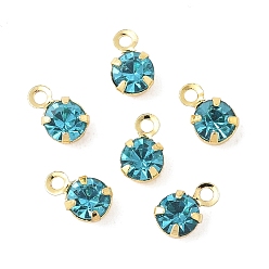 Темно-Розовый Латунь стекло амулеты, плоско-круглые, стойки покрытие, долговечный, реальный 18 k позолоченный, граненые, темно-розовыми, 6x4x3 мм, отверстие : 1 мм