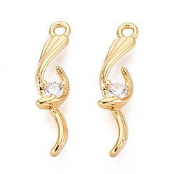 Настоящее золото 18K Латунные микропаве прозрачные подвески с фианитом, без никеля , реальный 18 k позолоченный, 19.9x4.5x3 мм, отверстие : 1.4 мм