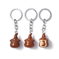 Red Jasper Natural Red Jasper Keychains, with Iron Keychain Clasps, Ghost, 8cm