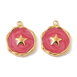 Звезда 304 из нержавеющей стали шармы эмали, плоский круглый шарм, ионное покрытие (ip), реальный 18 k позолоченный, звезда, 15x13x2.5 мм, отверстие : 1.2 мм