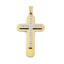 Золотой Вакуумное покрытие pvd 304 большие подвески из нержавеющей стали со стразами, крест очарование, золотые, 59x33.5x4 мм, отверстие : 7.6x4.5 мм