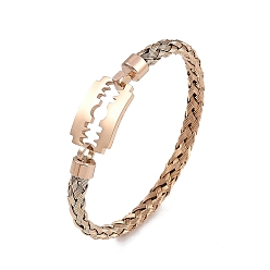 Розовое Золото Регулируемое вакуумное покрытие 304 браслеты из нержавеющей стали, прямоугольник 201 прямоугольные звенья из нержавеющей стали для женщин, розовое золото , внутренний диаметр: 2-1/8x2-5/8 дюйм (5.5x6.75 см)