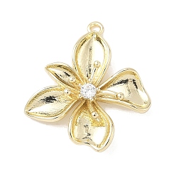 Цветок Латунные микропаве прозрачные подвески с фианитом, реальный 14 k позолоченный, цветок, 18.5x16x4 мм, отверстие : 1 мм
