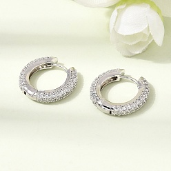 Clair Micro cuivres ouvrent zircons boucles d'oreilles, sans plomb et sans cadmium, crémaillère plaquage, plaqué longue durée, platine, clair, 17~17.5x3~3.5mm