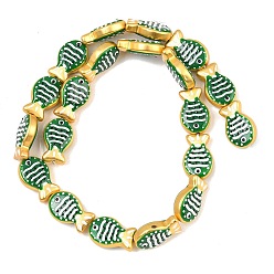 Green Baking Paint Opaque Glass Enamel Beads, Hand Drawn Beads, Fish, Green, 19x12.5x7mm, Hole: 1.2mm