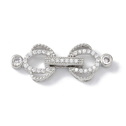 Платина Реечное покрытие латунь микро паве прозрачный кубический цирконий складные застежки, без кадмия и без свинца, долговечный, платина, 27 мм, застежка : 12.5x10.5x3.5 mm