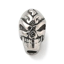 Античное Серебро 304 из нержавеющей стали бусы, череп, античное серебро, 11.5x7x9 мм, отверстия : 3x3 mm и 3.5x2 мм