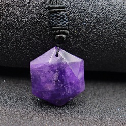 Amethyst Natural Amethyst Pendant Necklaces, Hexagon, 20.08~31.50 inch(51~80cm)
