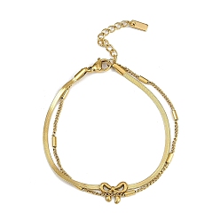 Золотой 304 браслеты-цепочки из нержавеющей стали 2, браслеты с подвесками-бантиками, золотые, 6-1/2 дюйм (16.6 см)