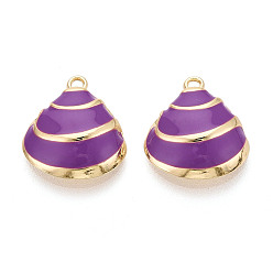 Темная Орхидея Стойки обшивки сплава эмали подвески, подвески в форме ракушек, золотые, без кадмия, без никеля и без свинца, темные орхидеи, 18.5x16.5x4.5 мм, отверстие : 1.6 мм