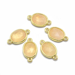 Rose Quartz Natural Rose Quartz Links connectors, with Golden Tone Brass Findings, Oval, Faceted, 17x9.5x4.5mm, Hole: 1.2mm